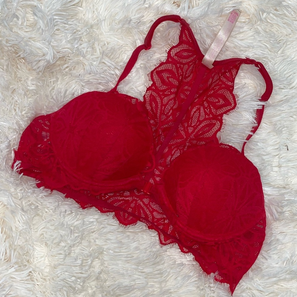 Pink Victoria’s Secret red date racerback bra - size 34b